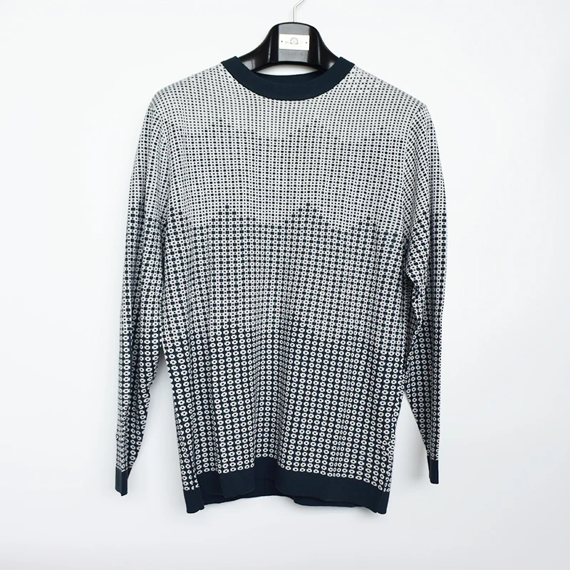 

Men's Knitted Wool Sweater round Ne Long Sve Overhead Autumn Faion Blue White Busin Sle P-323