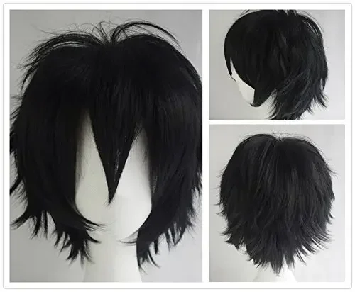 Black Synthetic Wig Short Fashion Spiky Layered Anime Cosplay Wig Halloween Christmas Carnival Dress Up Pretend Play Party Wig