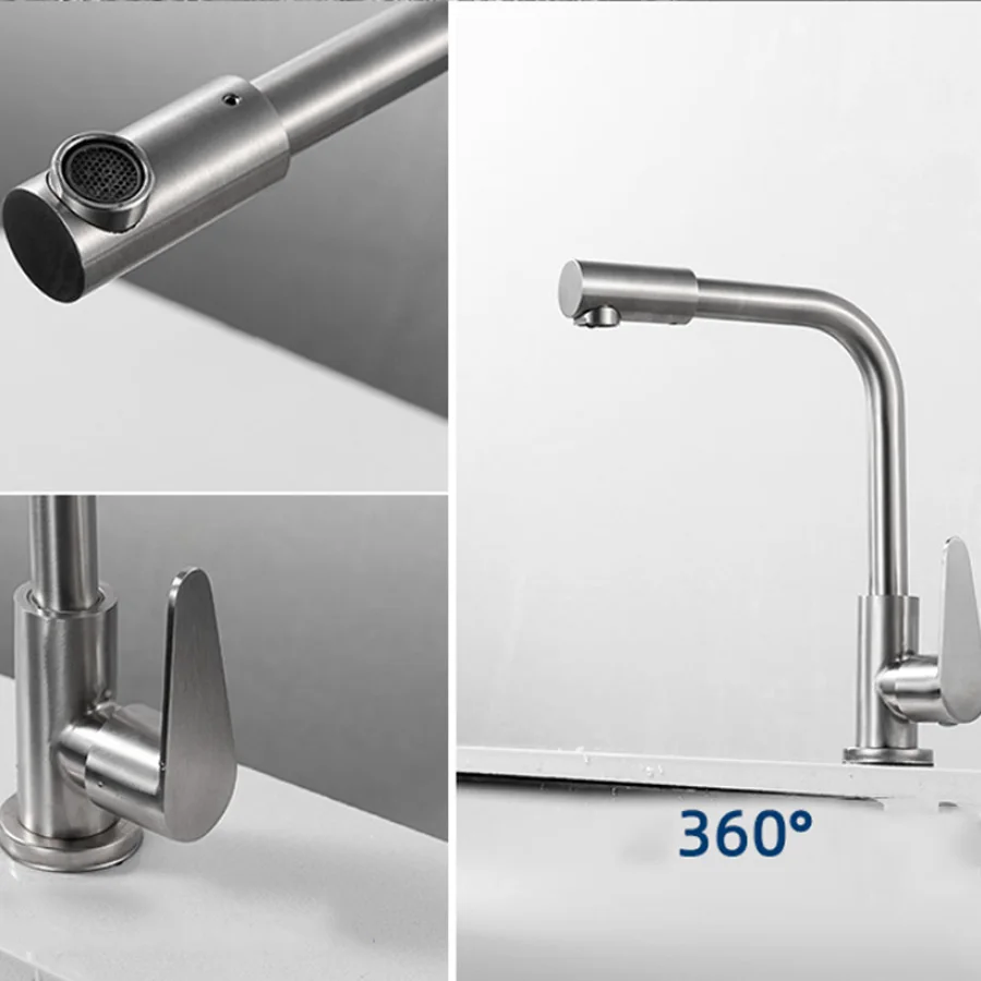 304 Stainless Steel Kitchen Faucet Rotatable Single Cold Sink Tap For Kitchen Without Hose