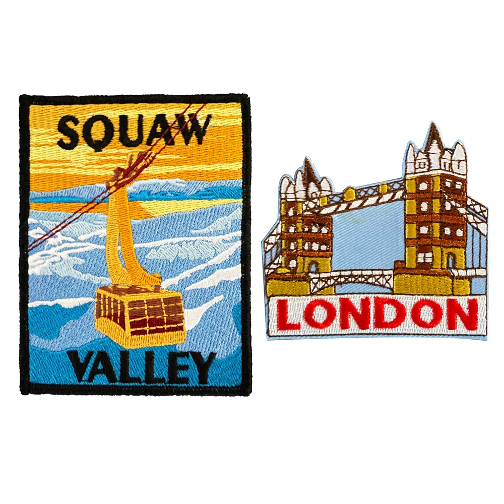 England London Bridge USA Souaw Valley Cable Car Embroidery Patch Clothing Backpack Hat Hole Repair Decoration Armband Back Glue