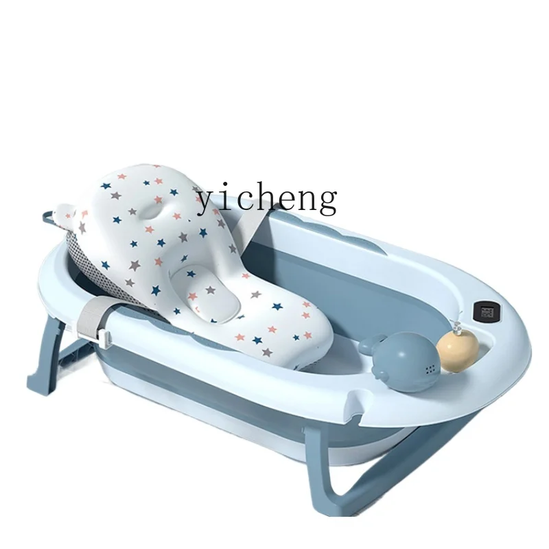 

Tqh Baby Bathtub Foldable Newborn Home Sitting and Lying Large Bath Bucket with Thermometer