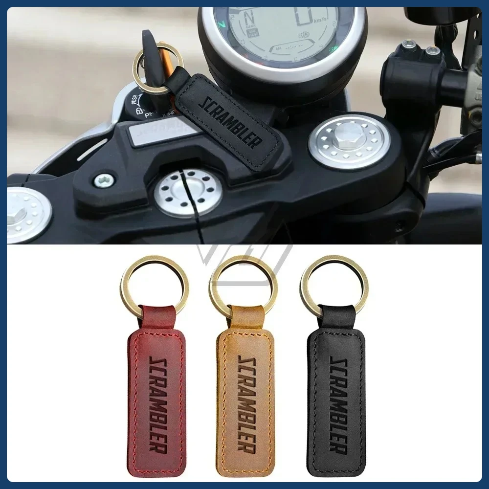 

For Honda Yamaha Suzuki Harley Triumph Ducati Scrambler 800 1200 Motorcycle Keychain Cowhide Leather Key Ring