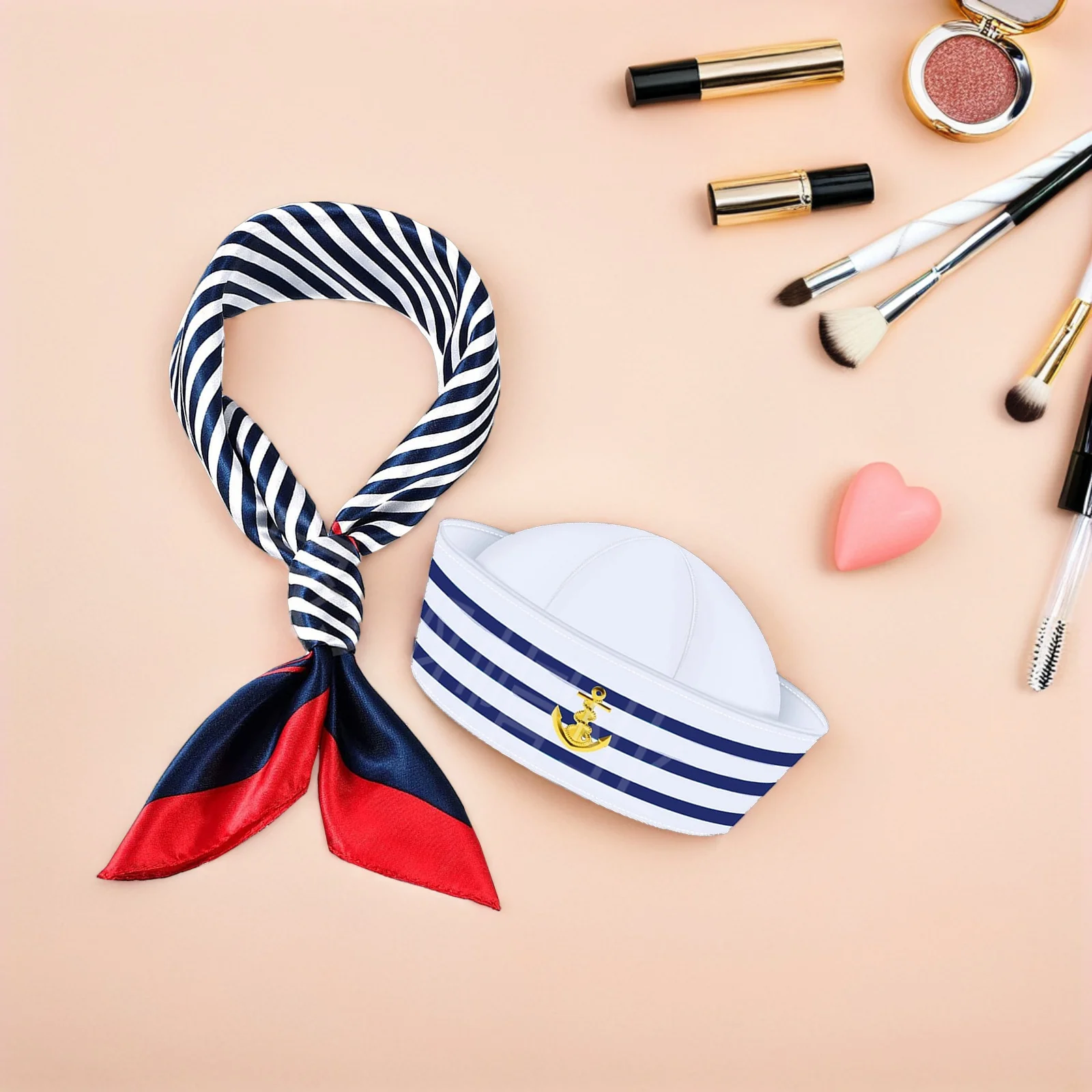 Zestaw: szal marynarski i czapka, strój w stylu żeglarskim, akcesorium do cosplayu, na Halloween, Boże Narodzenie, kostium marynarski.