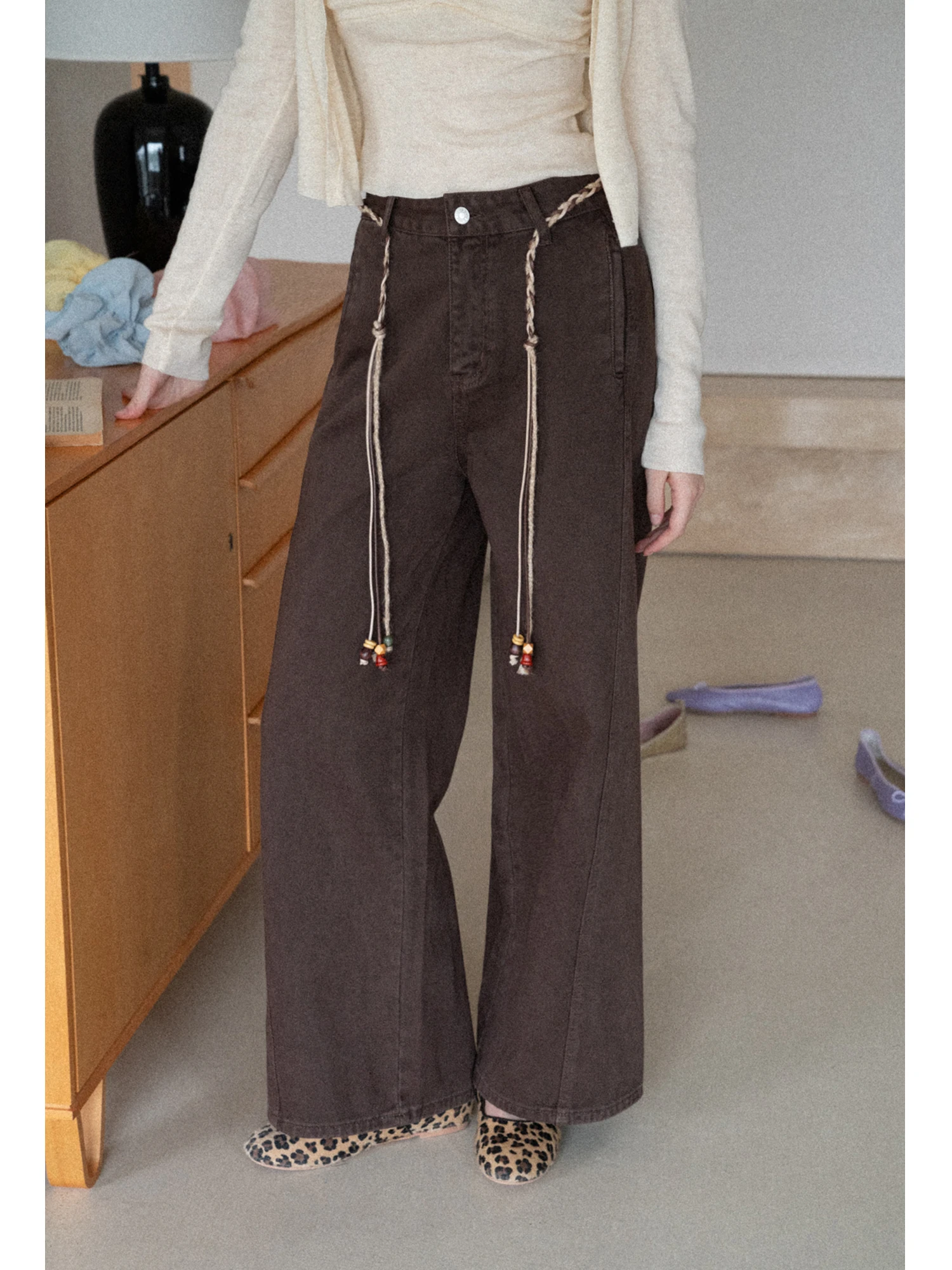 

Джинсы с высокой талией и широкими штанинами, повседневные, свободного кроя, прямые, длинные брюки для женщин, смесь хлопка и полиэстера