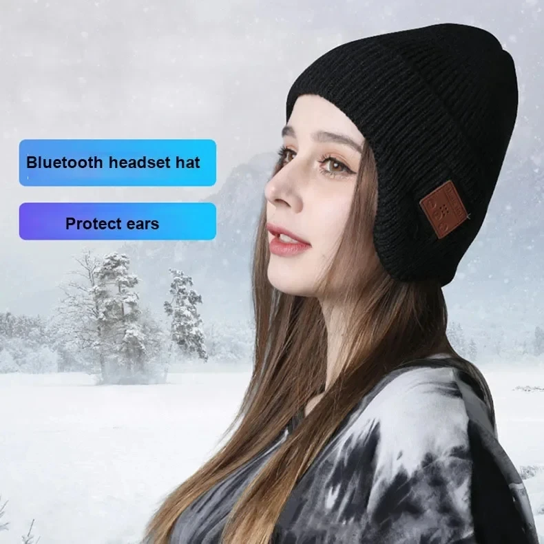 Wireless hat Bluetooth 5.0 Outdoor winter Warm Music cap ear muffs Headset Handsfree Rechargeable Earphone Men Women knitted hat