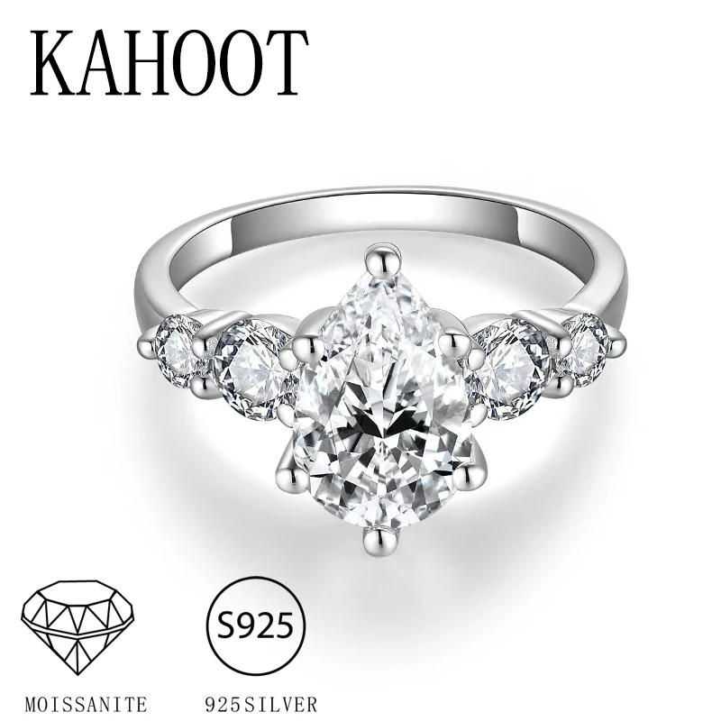 A 925 Silver 3 Carat Teardrop Moissanite Special-Shaped Ring, Fashionable and Classic Men's and Women's Couple Ring Wedding Ring