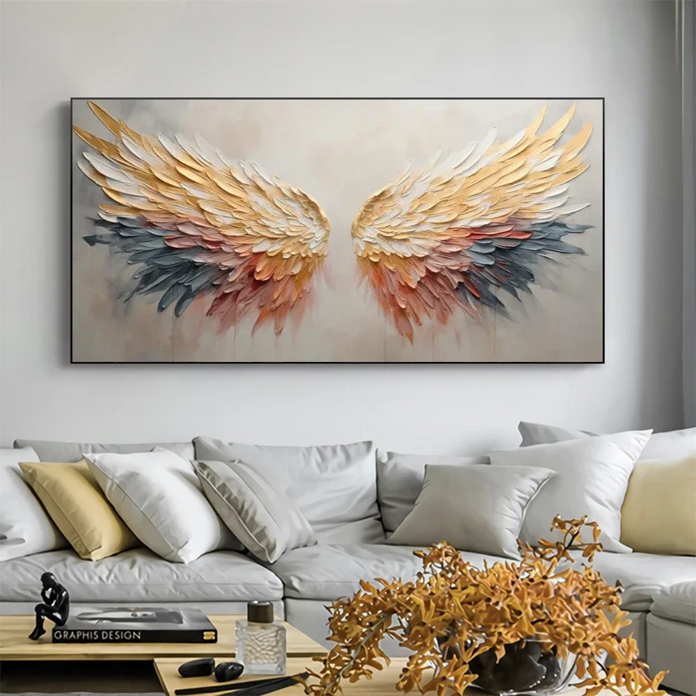 Colorful Abstract Angel Wing Oil Painting on Canvas  Modern Minimalist Textured Wall Art for Living Room Decor Perfect Gift