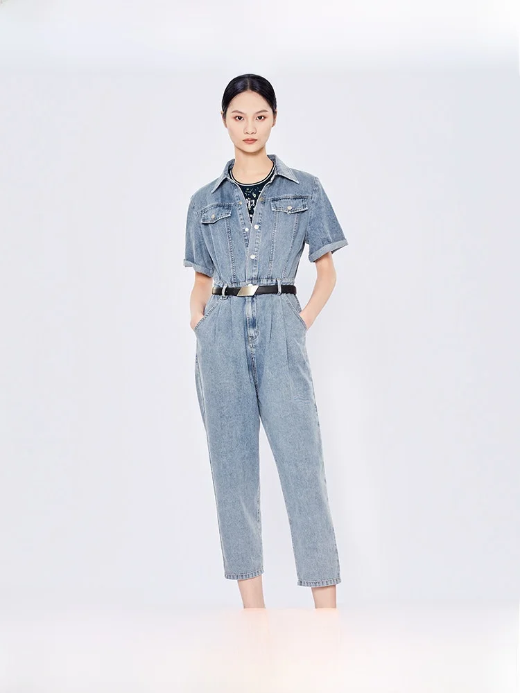 Kombinezon dżinsowy Waed, damski, casualowy, z wysokim stanem, body, wiosenna moda, mieszanka bawełny, długie spodnie, wszystkie rozmiary.