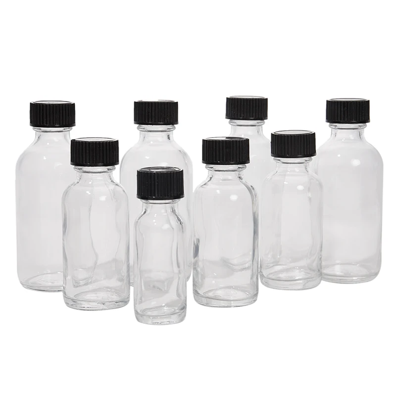 6pcs Small Clear Glass Bottles with Lids for Liquids Tiny Short Jars with Caps Mini Glass Juice Bottles for Potion, Ginger Shots