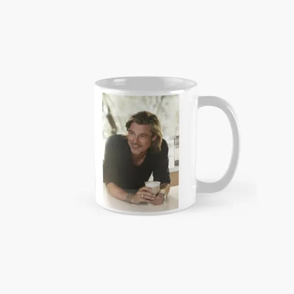 Brad Pitt Sweet Smile Classic  Mug Drinkware Gifts Handle Round Photo Design Picture Simple Tea Printed Image Coffee Cup