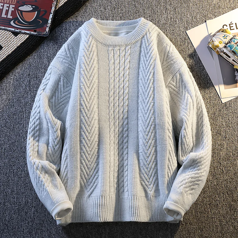 Solid Color Long-sleeved Pullover Sweater Round Neck Men's Fashionable Casual Top