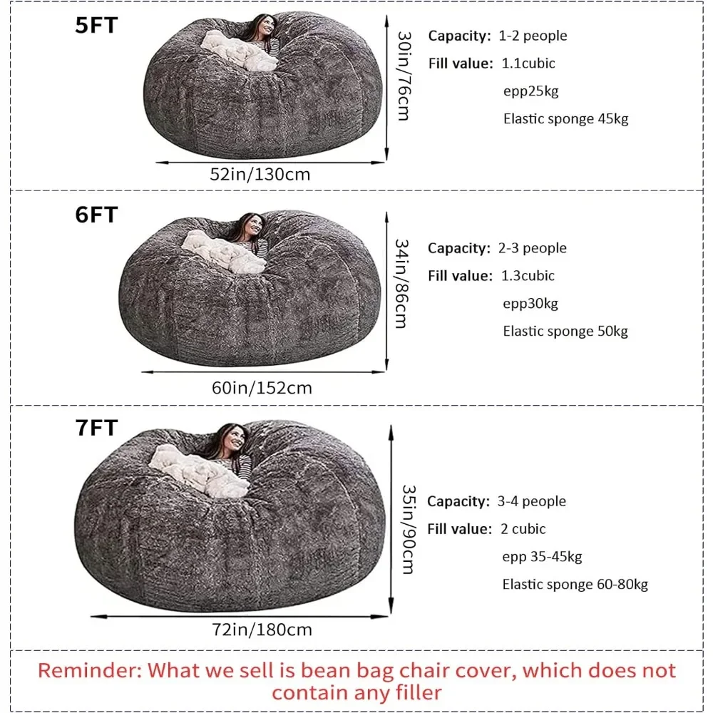 Big Huge Giant Bean Bag Chair for Adults, (No Filler) Bean Bag Chairs  (Black,6FT)