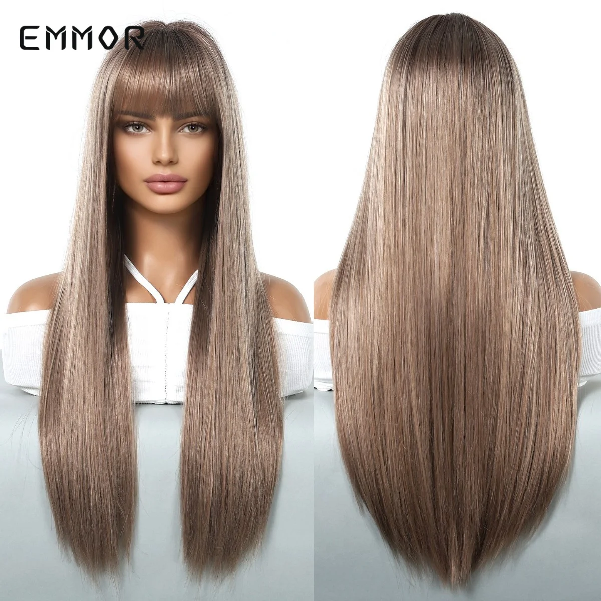 

Парик Emmor синтетический с эффектом омбре, прямые волосы с челкой, для косплея и ежедневного использования, для Хэллоуина