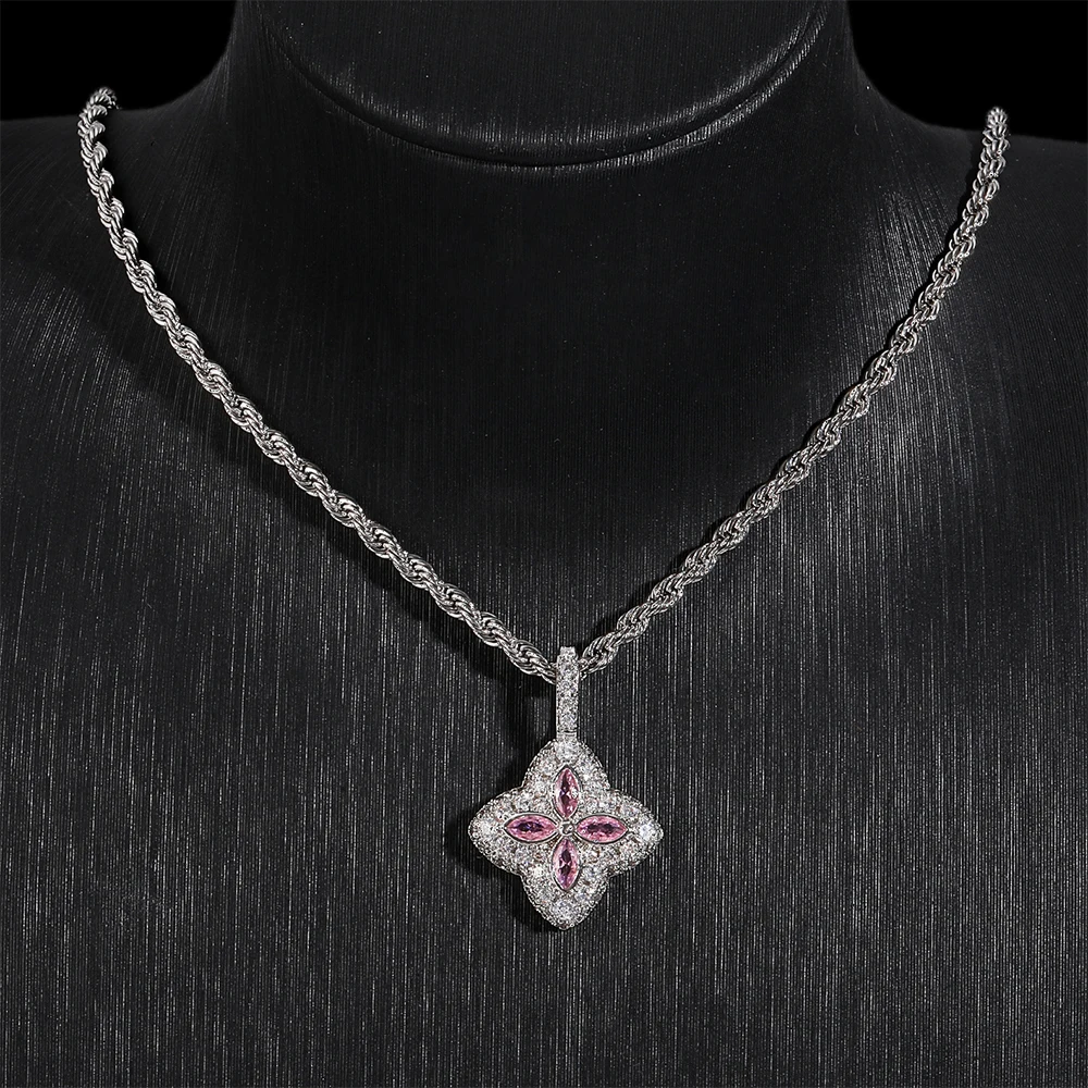 

Women Cubic Zirconia Necklace Four Leaf Clover Pendant Iced Out Color CZ Gift For Girl Luxury Exquisite Jewelry Choker Hiphop