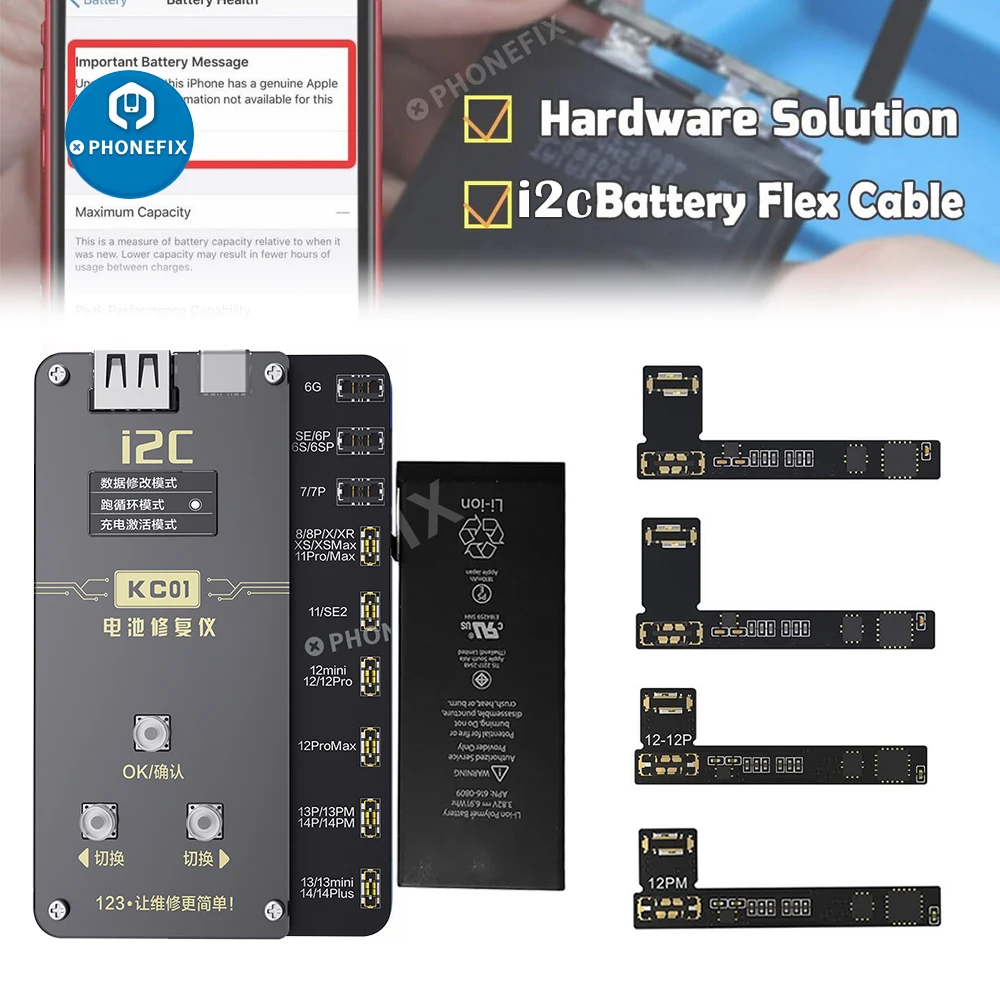 i2C KC01Battery Repair Programmer for iPhone X-15 Pro Max Battery Error Health Warnning Cycle Modify Battery Data Read&Write Box