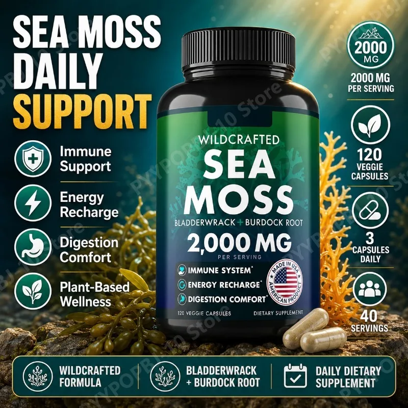 

Wildcrafted Sea Moss Capsules with Bladderwrack Burdock Root Mineral Rich Daily Wellness Support 2000mg 120 Veggie Capsules