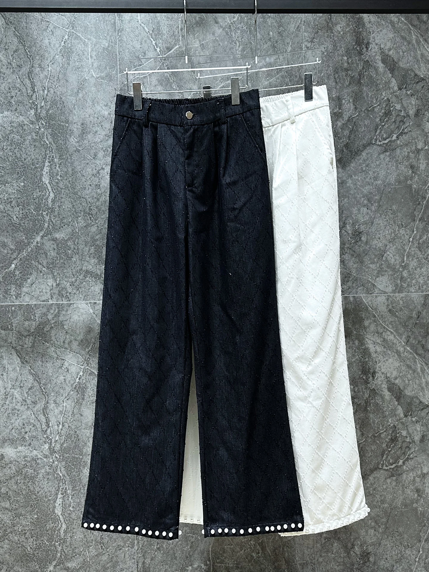 

Retro Pearl Decorated Straight Leg Jeans Trendy Casual Faion Youthful Polyester Fiber Straight Cut Classic Sle Long Pants