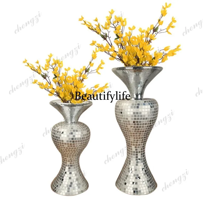 A95 modern new simple European aluminum sheet fiberglass floor flower device living room bedroom fake flower vase
