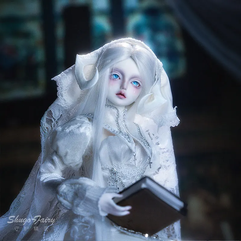 Shugafairy Sera Pan 1/4 Resin Bjd Doll, Nun Lamb Full‑Set White Lace Collectible Art Doll