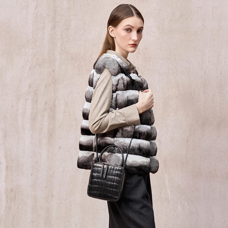 เสื้อกั๊กขนชินชิลล่าสีฟ้าเขียว นำเข้าจากต่างประเทศ สำหรับฤดูหนาว คอทรงโอ แขนกุด สำหรับผู้หญิง คุณภาพสูง สีธรรมชาติ