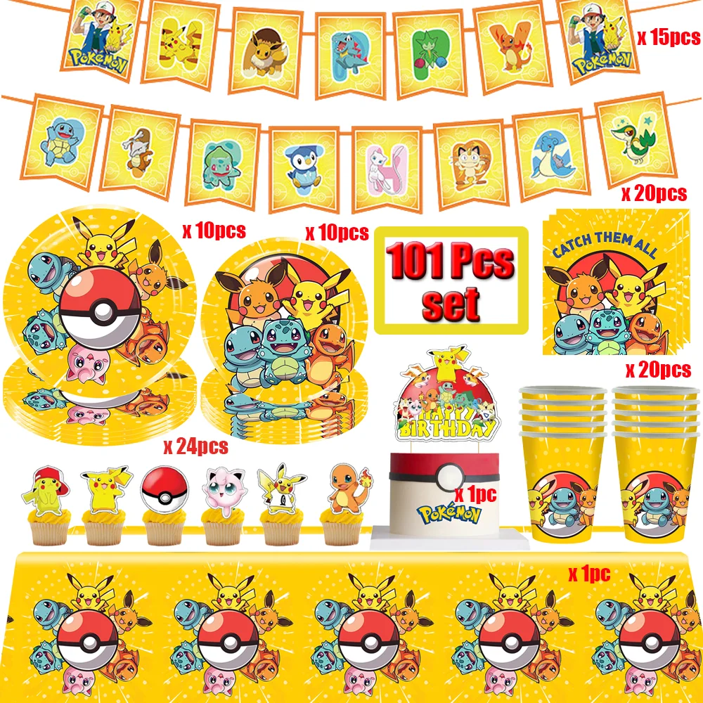 

Cartoon Pokemon Party Supplies Set Latex Balloons Kit Kids Pikachu Birthday Decorations Paper Tableware Decoration Gifts Bags