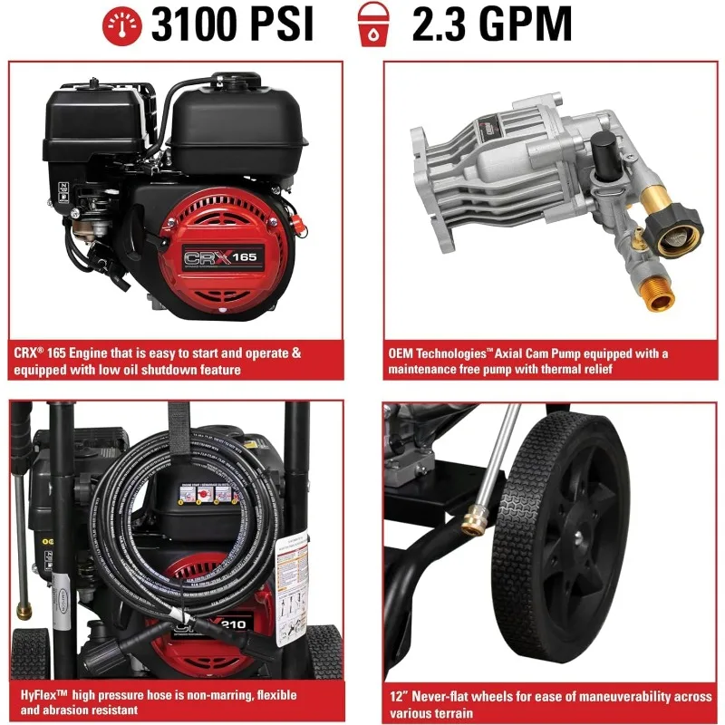 MS61222-S MegaShot 3100 PSI Gas Pressure Washer, 2.3 GPM, CRX165 Engine, Includes Spray Gun, Extension Wand etc