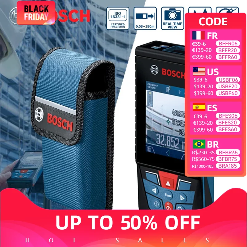 BOSCH GLM 150 C Laser Measure Profesional Laser Measuring Rangefinder 150m Long Distance Meter 2.8-inch IPS Screen GLM150C