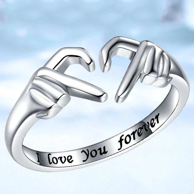 anillos mujer tous joyería mujer san valentin anillos aesthetic Anillo de boda con doble mano y corazón para mujer, joyería ajustable, diseño de lujo, para regalo de San Valentín