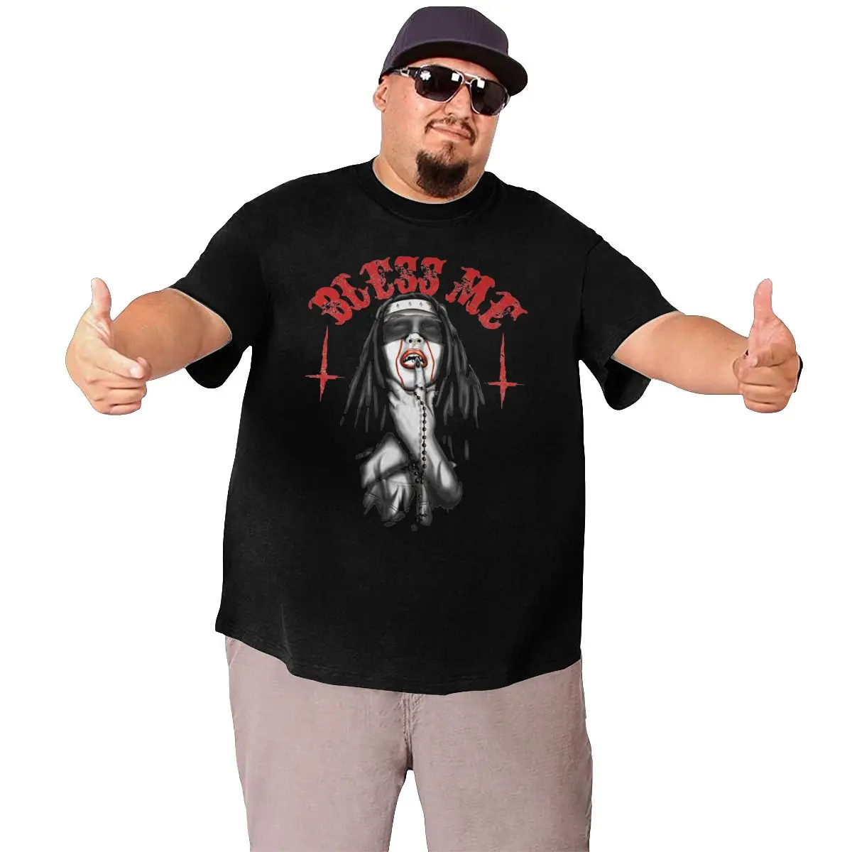 Bless Me Unholy Nun Rock Hardcore T-Shirts Men Cool Pure Cotton Big Tall Tee Shirt Short Sleeve T Shirts Large 5XL 6XL Clothes