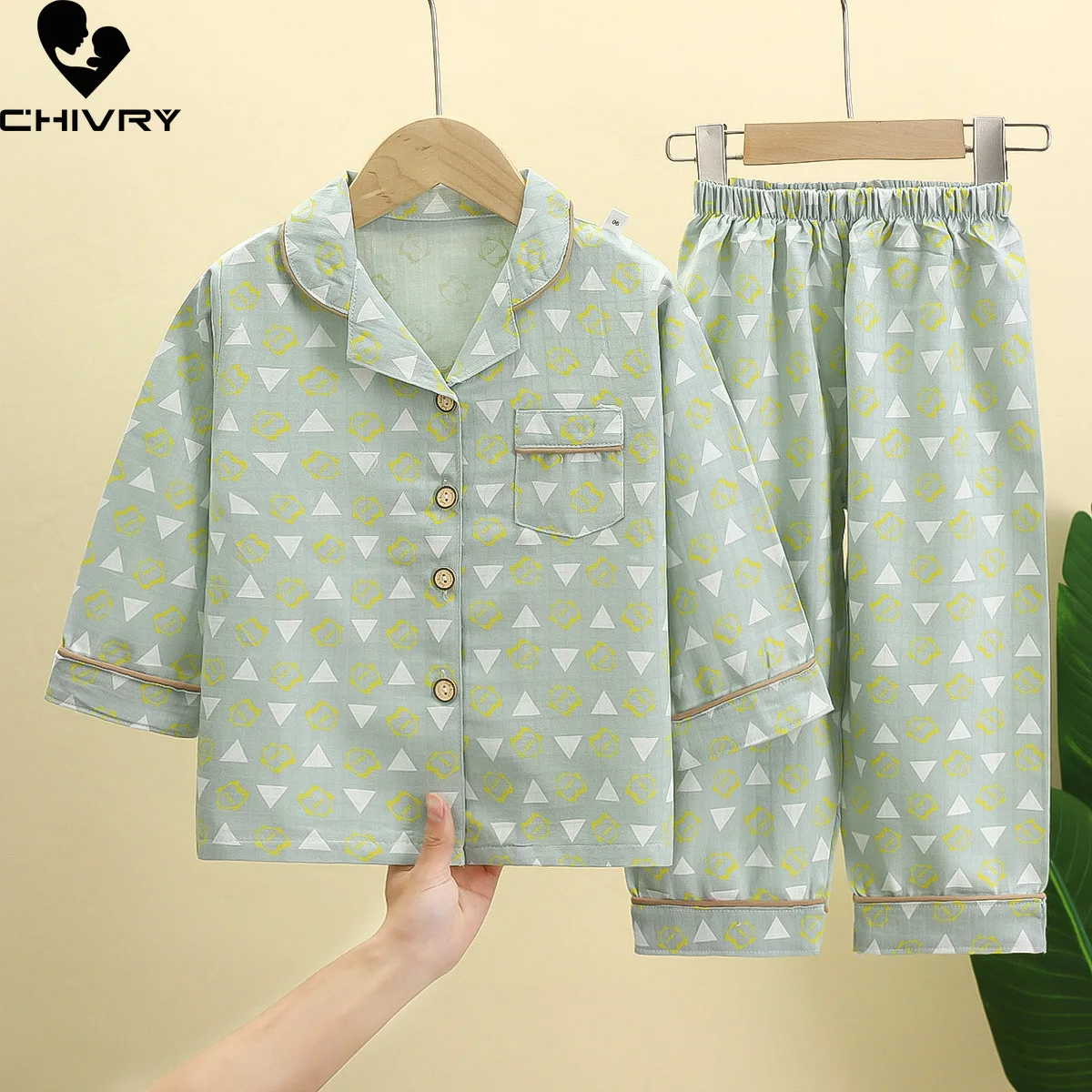 New 2022 Kids Boys Girls Pajamas Casual Cartoon Long Sleeve Lapel Shirt Tops with Pants Baby Summer Loose Sleeping Clothing Sets