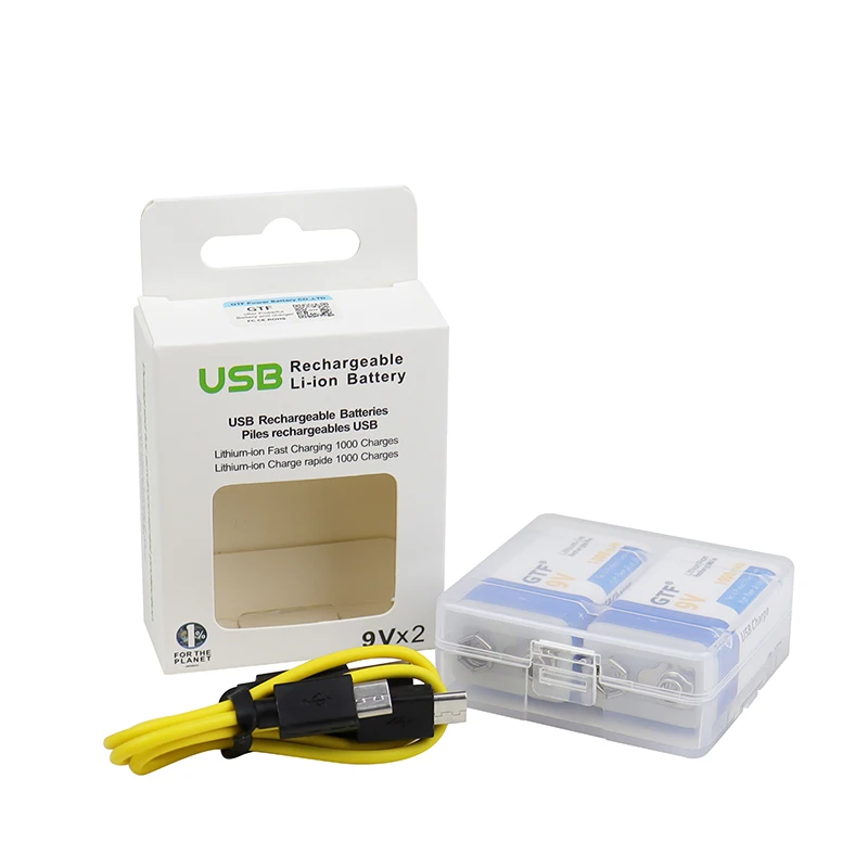 GTF ใหม่9V แบตเตอรี่1000MAh Li-Ion แบตเตอรี่9V แบตเตอรี่ชาร์จ Micro USB + 2 In 1สาย Micro USB