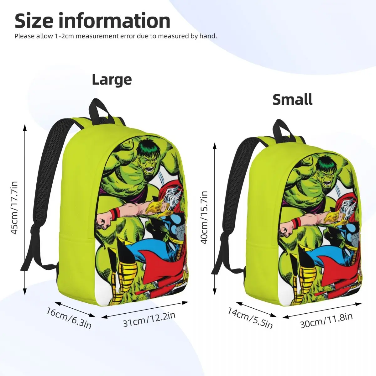 Niestandardowy Hulk VS Thor Klasyczny podróżny plecak płócienny Mężczyźni Kobiety Szkoła Laptop Bookbag College Student Torby na co dzień