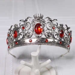 Retro palace style crown set with black and red gemstones, suitable for women to wear as a party, wedding, and birthday crown
