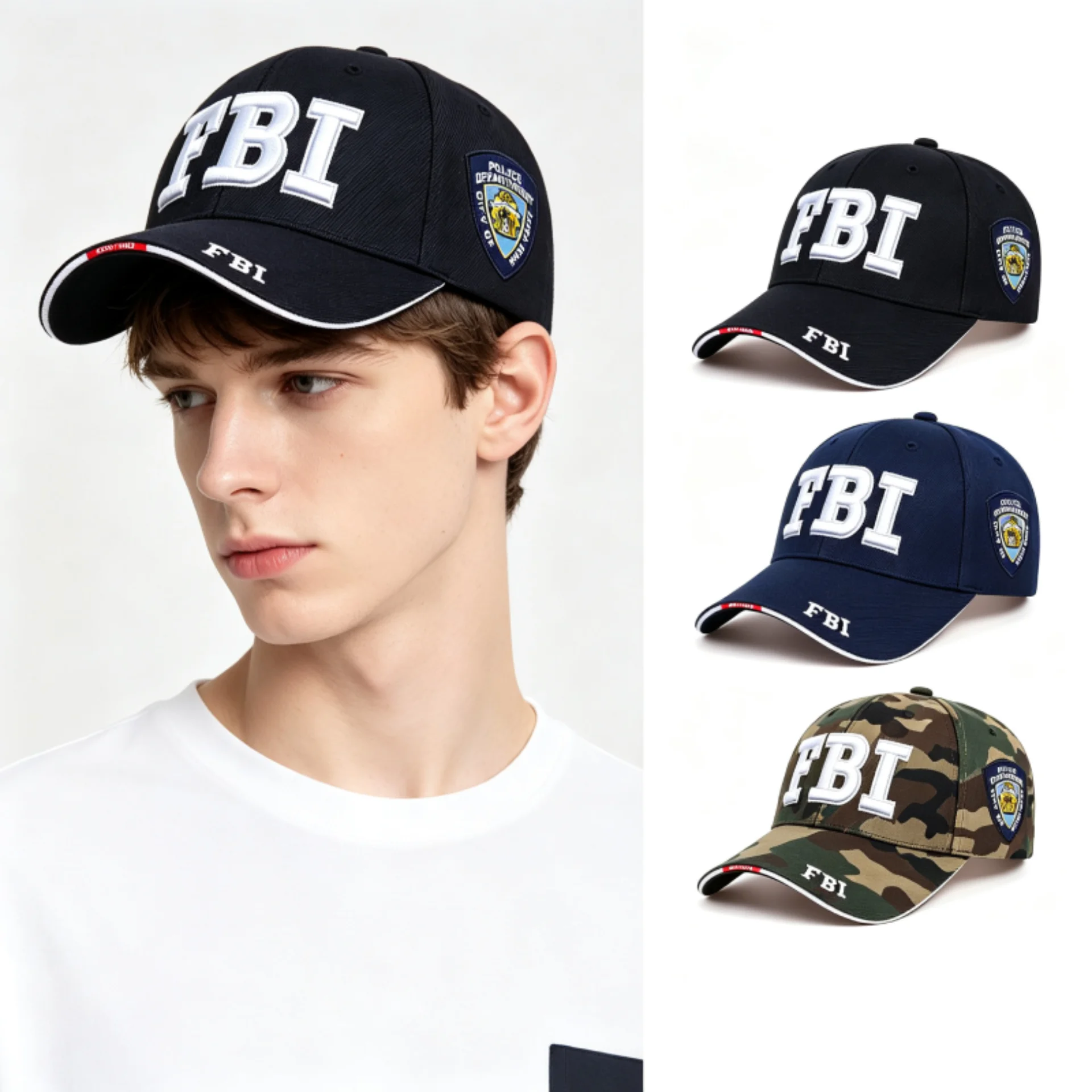 FBI Agent Baseball Cap Men 3D Embroidery Letter Outdoor Sunscreen Hat NYPD Shield Patch Adjustable Military Fan Cosplay Cap 2026