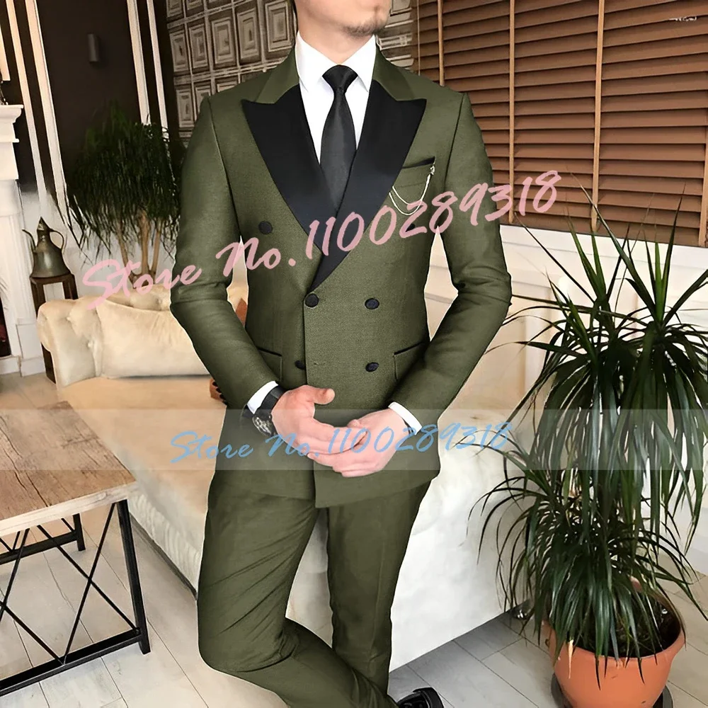 Formal Suit For Men Double Breasted Blazer Pants 2 Piece Business Office Outfit Wedding Groom Tuxedo Costume Homme Italien