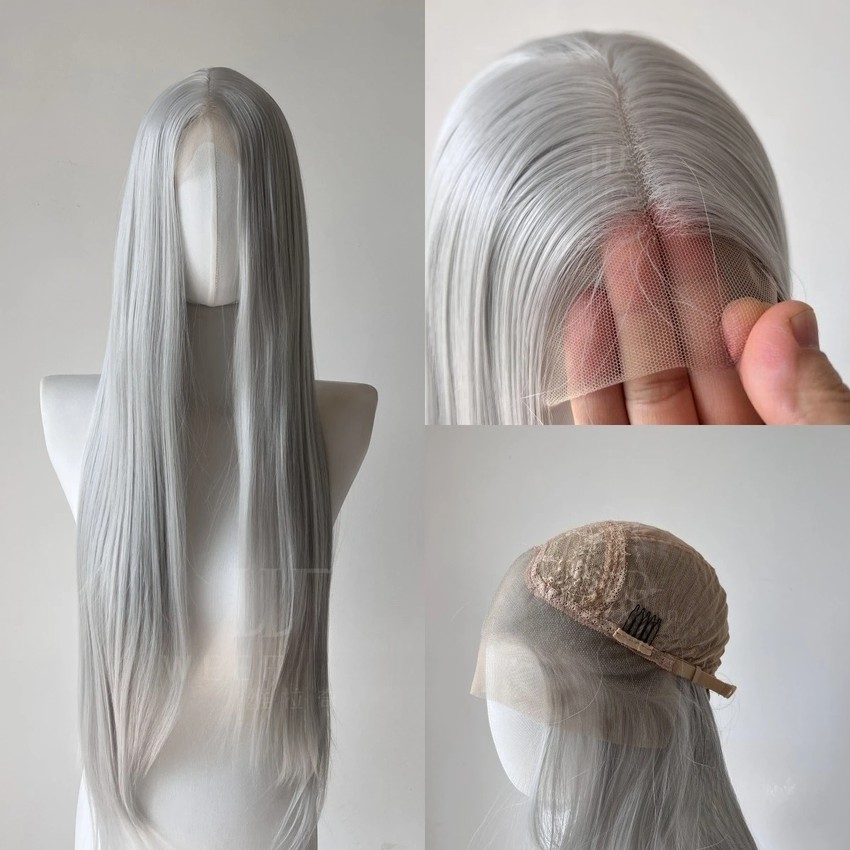 

Silver Gray Lace Front Wig for Women 26 Inch 13*4 Long Straight Wigs High Quality Fiber Hair Wig Synthetic Lace Wig for Cosplay