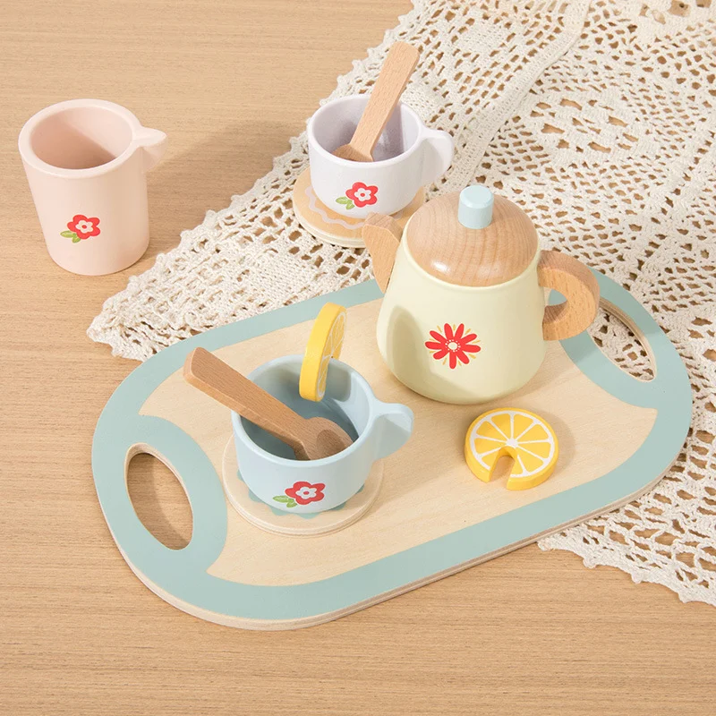 Houten Afternoon Tea Set Speelgoed Fantasiespel Kinderkeuken Voedsel Speelgoed Imitatie Spel Vroeg Educatief Speelgoed voor Kinderdagcadeau