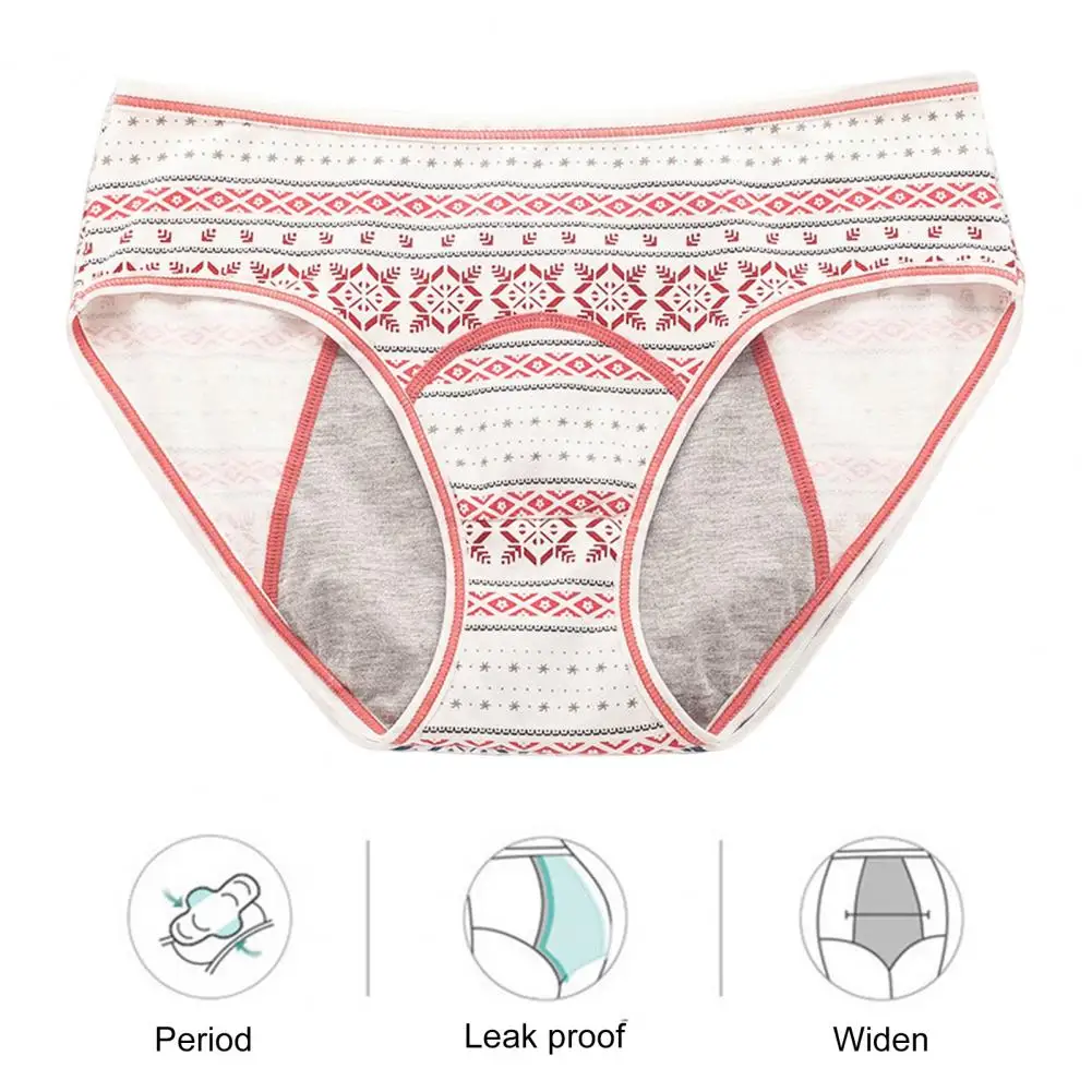 Absorbent Period Panties High Waist Geometric Print Period Leakproof for Women Elastic Underwear with High Absorbency for Wear