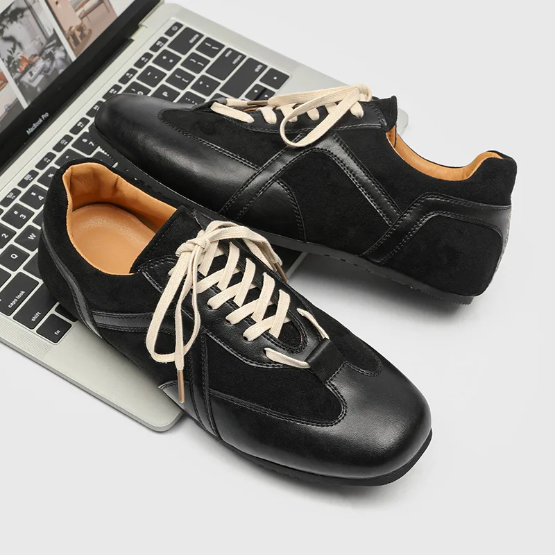 أحذية رجالية مسطحة من العلامة التجارية المصممة خفيفة الوزن قابلة للتنفس كاجوال من الجلد الناعم للرجال أحذية رياضية كاجوال مسطحة بمقدمة مستديرة #2