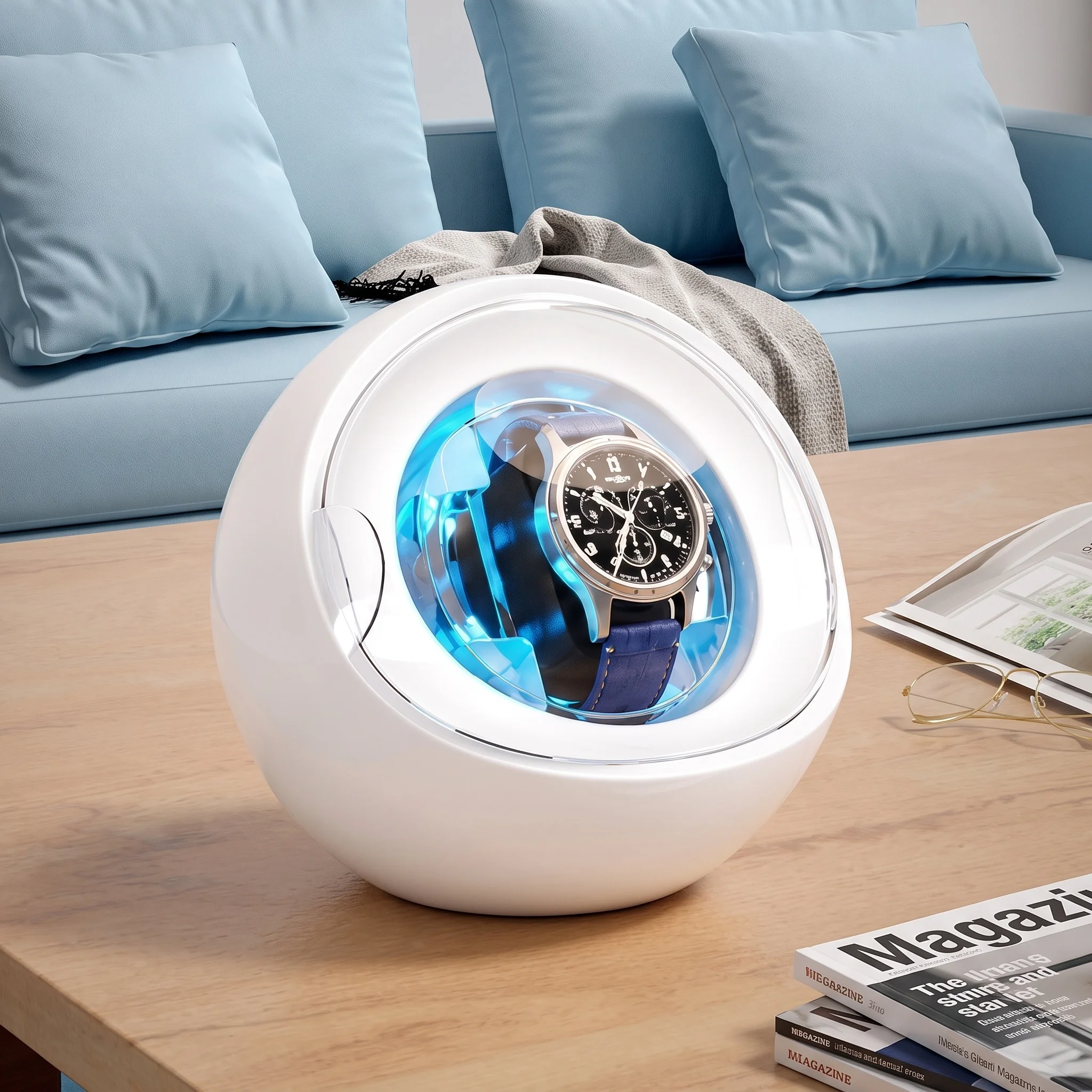 Automatic Single Watch Winder Rechargeable Watch Rotator LED Ambient Light Non-Magnetic Silent Mechanical Watch Winding Box