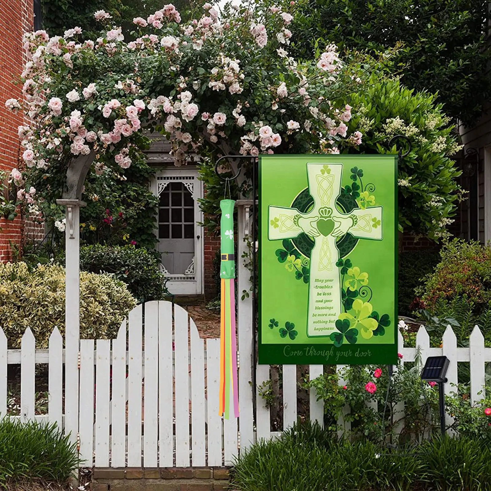 

St Patrick'S Day Windsock Flag Outdoor Garden Decoration Durable Polyester Hanging Decor For Yard Porch Backyard Festival Party