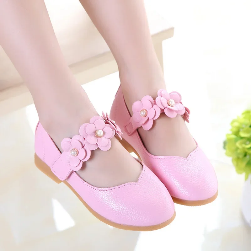 

Spring Autumn Children's Soft Sole Flowers Solid Princess Girls' Birthday Party Low Heel Small Leather Shoes