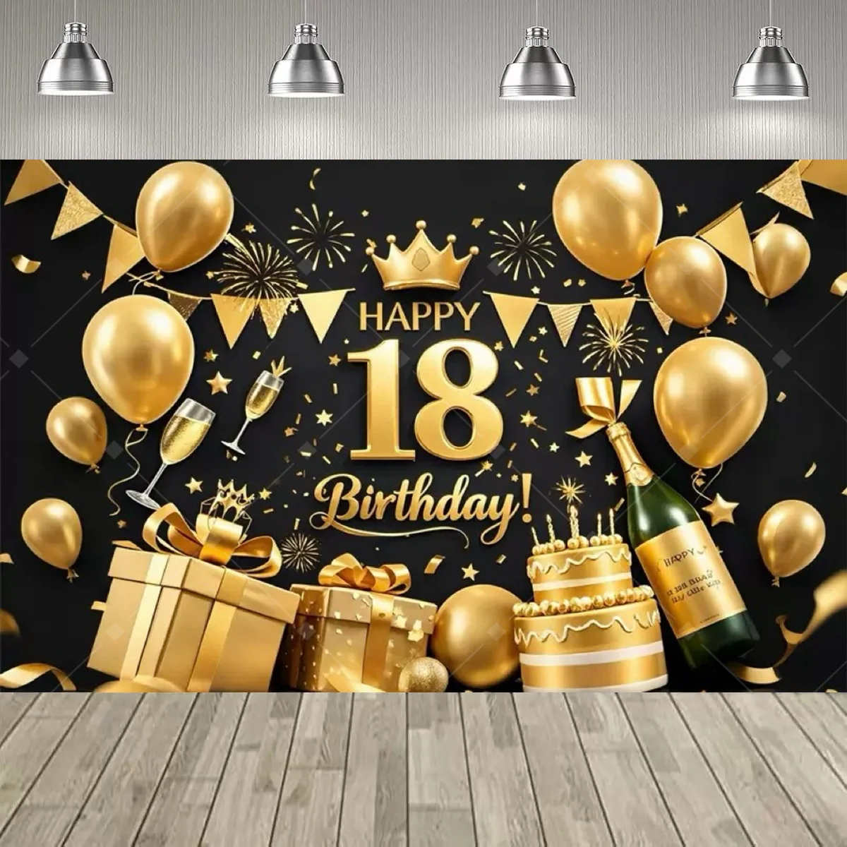 Schwarz Gold Diamant 18. Geburtstag Party Dekoration Hintergrund Ballon Champagner 18. Geburtstag Party Supplies Dekoration Banner Geschenk – Detail 9