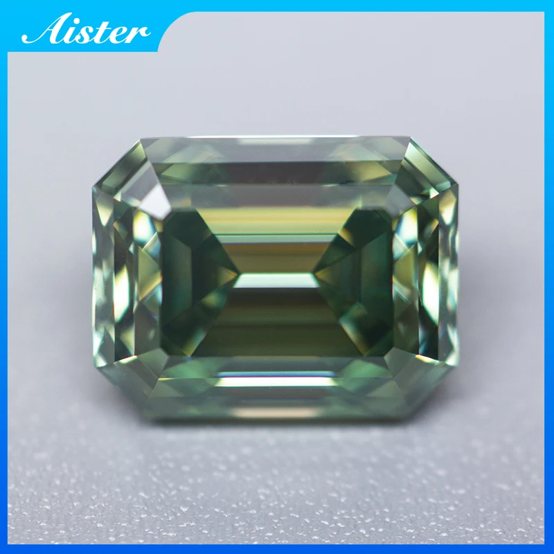 

Never Fake Emerald Cut Green Moissanite Stone with Certificate VVS1 Moissanite Loose Gemstones Pass Diamond Tester with GRA