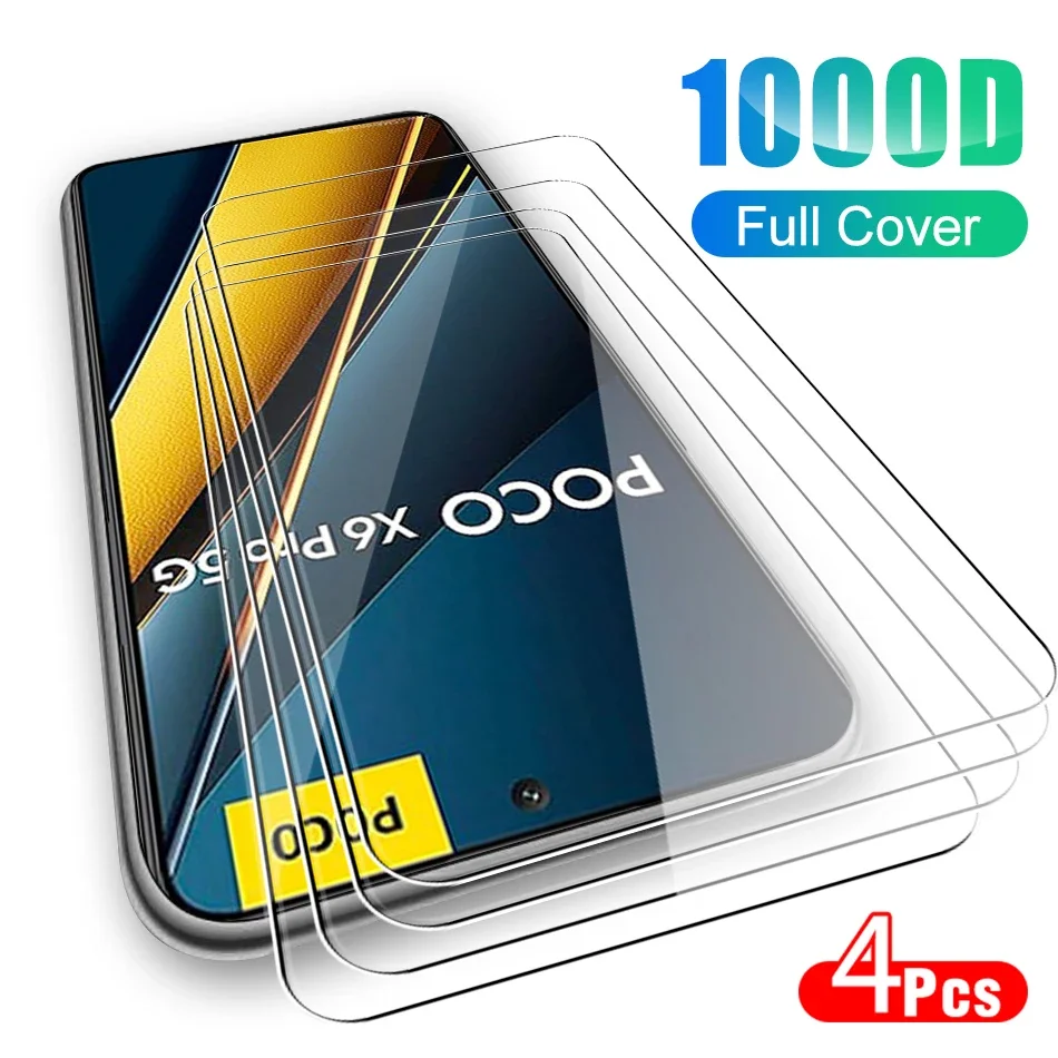 4pcs Full Cover Screen Protector For POCO X3 X4 X5 X6 Pro X3 X4 F3 F4 F5 GT M4 M3 M6 Pro Tempered Glass For POCO X3 Nfc X6 Neo