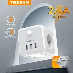TESSAN Multi USB Socket Extender with 3 French Outlets 3 USB Ports Electrical Wall Socket Adapter for Home multiprise électrique