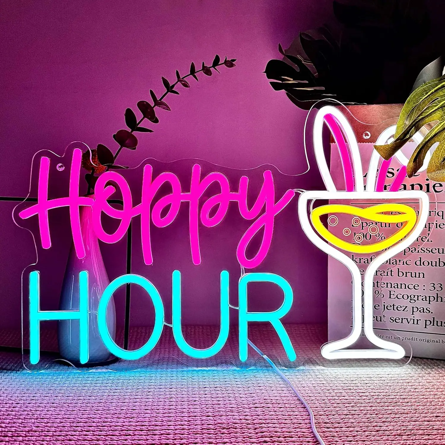 

Неоновая вывеска Hoppy Hour USB: Забавный кролик, светодиодная неоновая лампа для вечеринок, окон, баров, игровых комнат, гаражей, спален, декор, подарок