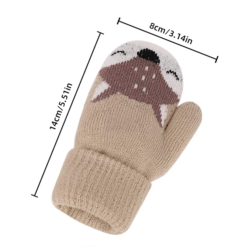 Cute Little Fox Winter Boys And Girls Double Layered Knitted Wool With Plush Thick Outdoor Warm Gloves Cartoon