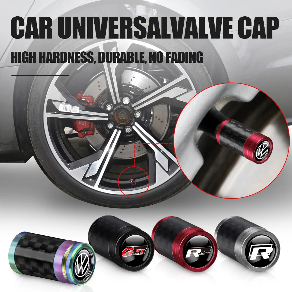 Metal Carbon Fibe Car Wheel Tire Valve Dust Cap Auto Accessories For Volkswagen VW Golf 4 5 6 7 Jetta Polo Caddy GTI Bora MK7