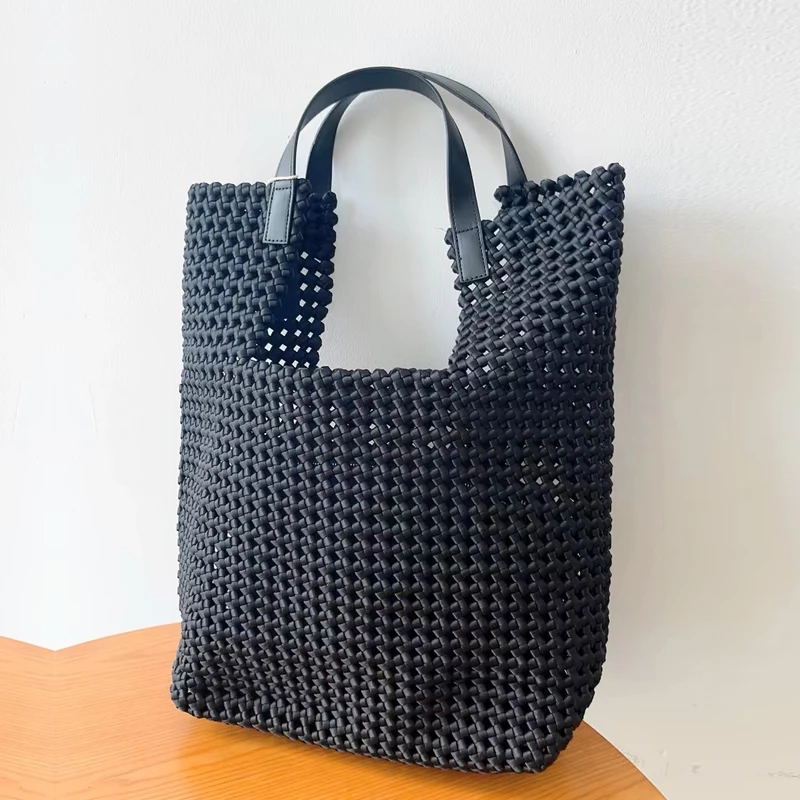 Handwoven Tote Bags For Women Luxury Designer Handbags Purses 2024 New In Polyester Hollow Out Large Capacity Underarm Shoulder